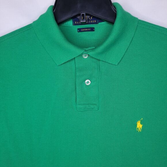 Ralph Lauren Polo Shirt Mens Medium Green Yellow Pony Cotton - Picture 1 of 12